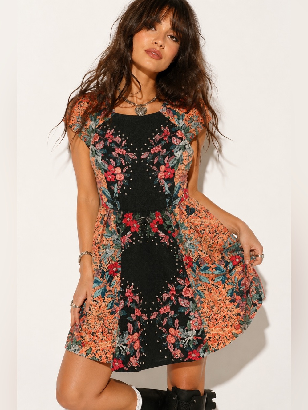 Bebe Vintage Y2K Studded Floral Mini Dress | Multicolor | Size 0